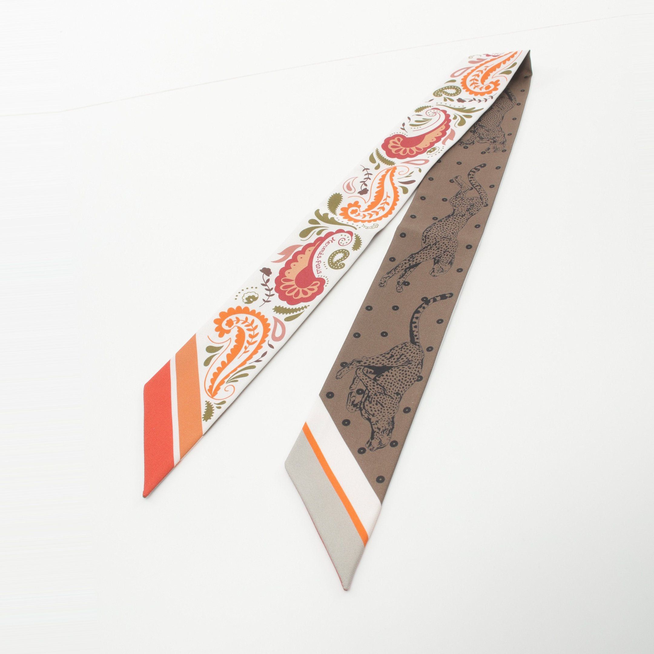 Hermes Hermes Twilly Guepards Bandana Ribbon Scarf Silk White Multicolor Size ONE SIZE - 4 Thumbnail