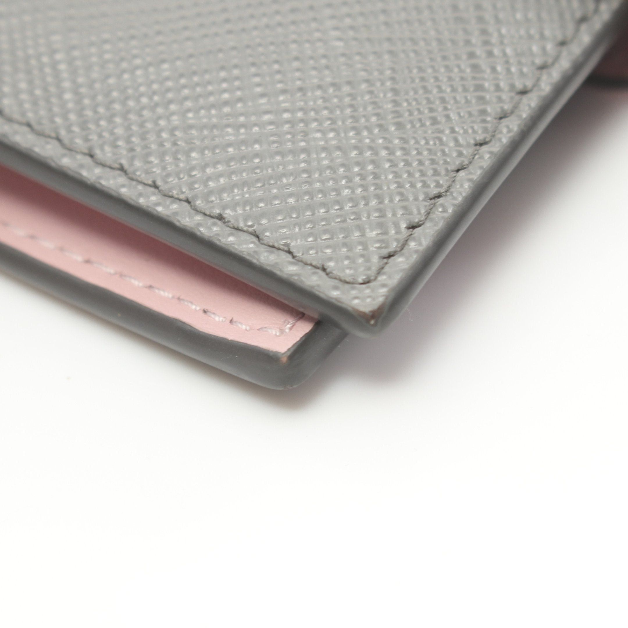 Prada Prada Bi-Fold Wallet Saffiano Leather Gray Light Pink Size ONE SIZE - 8 Thumbnail