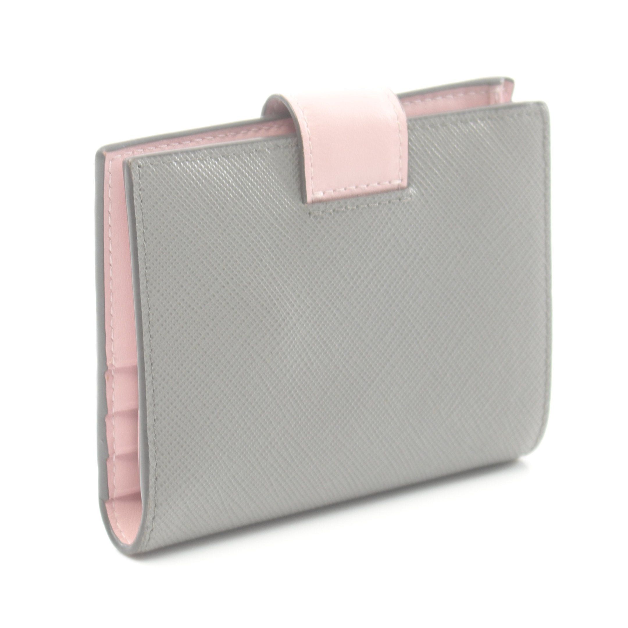 Prada Prada Bi-Fold Wallet Saffiano Leather Gray Light Pink Size ONE SIZE - 2 Thumbnail