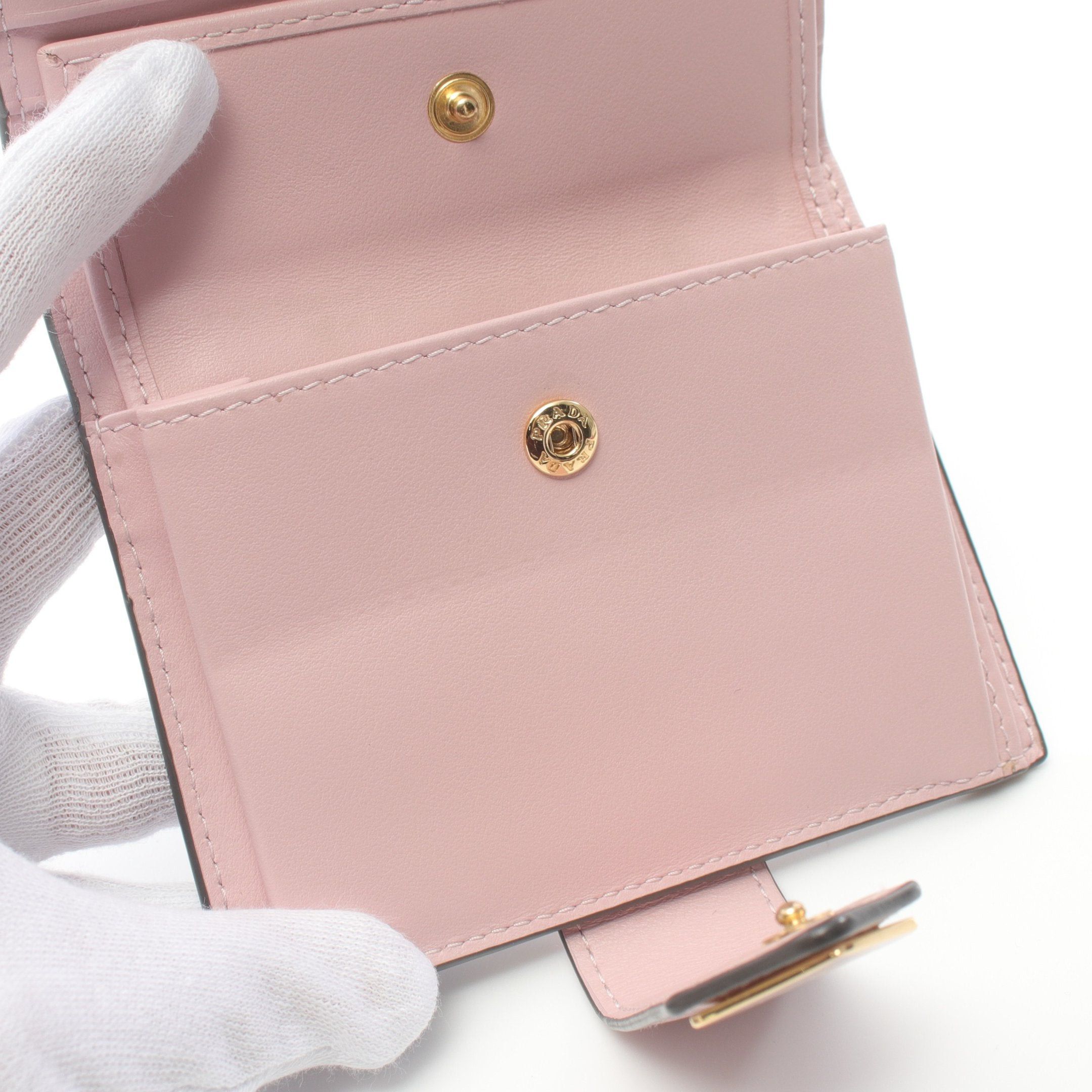 Prada Prada Bi-Fold Wallet Saffiano Leather Gray Light Pink Size ONE SIZE - 6 Thumbnail