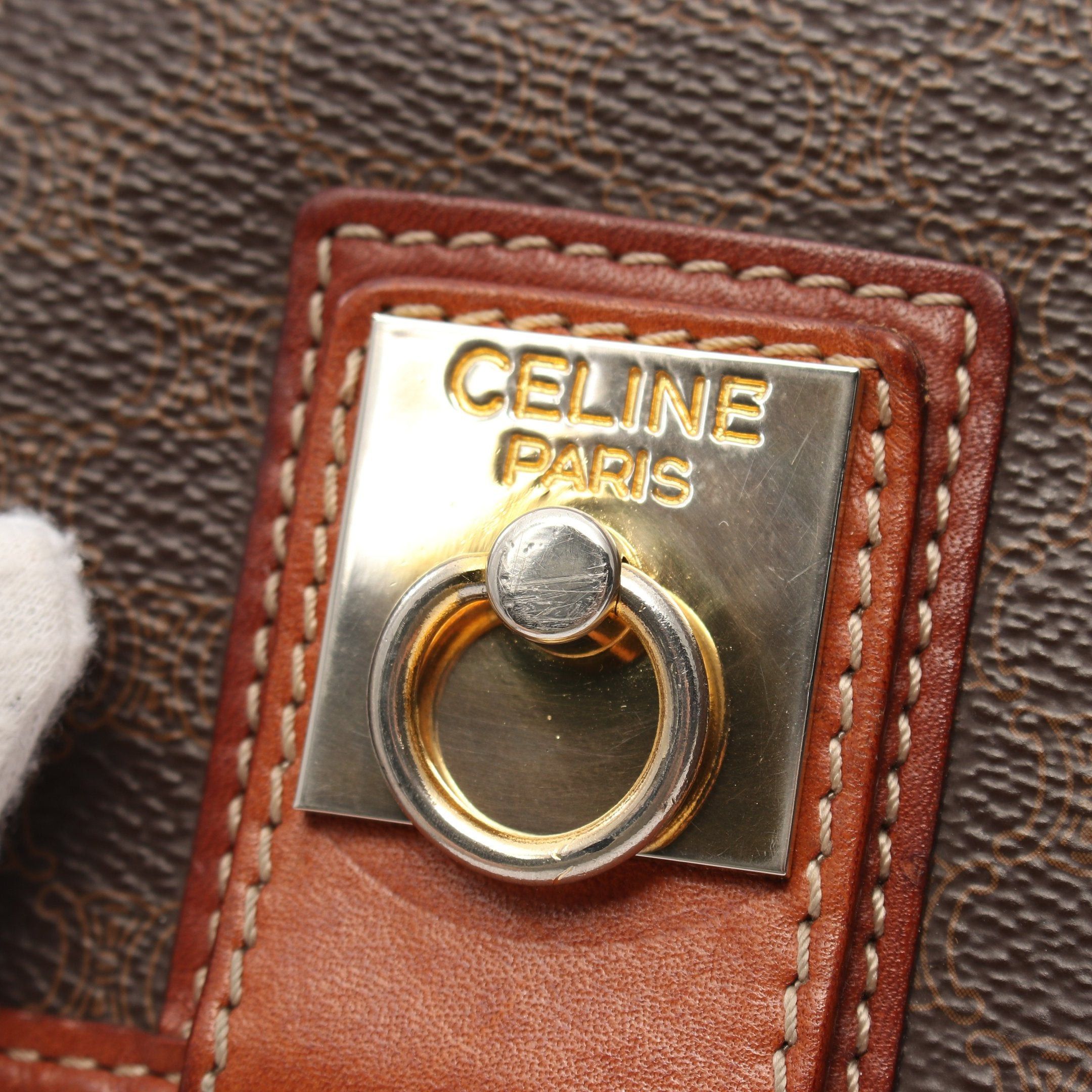 Celine Celine Macadam Shoulder Bag Leather Dark Brown Beige Size ONE SIZE - 6 Thumbnail