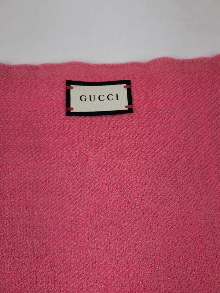 Gucci Bright Pink Metallic Gold ssima Wool Blend Scarf Size ONE SIZE - 7 Thumbnail
