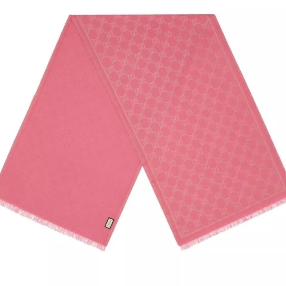 Gucci Bright Pink Metallic Gold ssima Wool Blend Scarf Size ONE SIZE - 2 Thumbnail