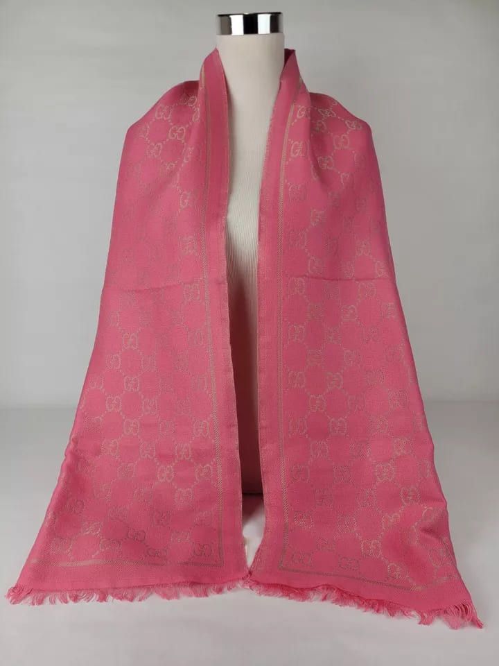 Gucci Bright Pink Metallic Gold ssima Wool Blend Scarf Size ONE SIZE - 3 Thumbnail
