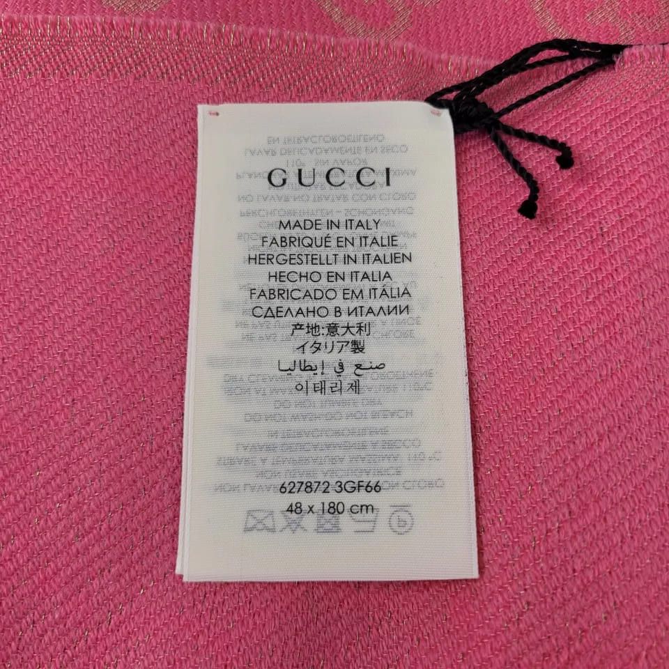Gucci Bright Pink Metallic Gold ssima Wool Blend Scarf Size ONE SIZE - 9 Thumbnail