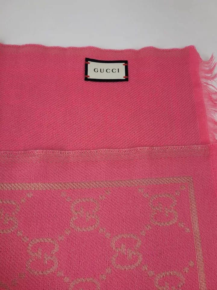 Gucci Bright Pink Metallic Gold ssima Wool Blend Scarf Size ONE SIZE - 8 Thumbnail