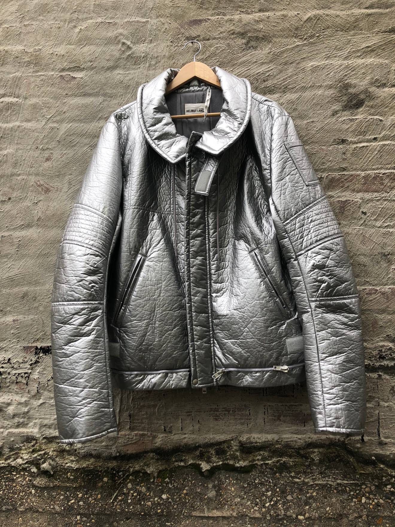 Helmut Lang Astro Moto Jacket Metallic Silver XL