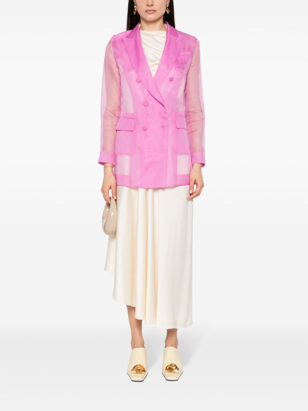 Max Mara SILK DOUBLE-BREASTED BLAZER JACKET Size S / US 4 / IT 40 - 3 Thumbnail