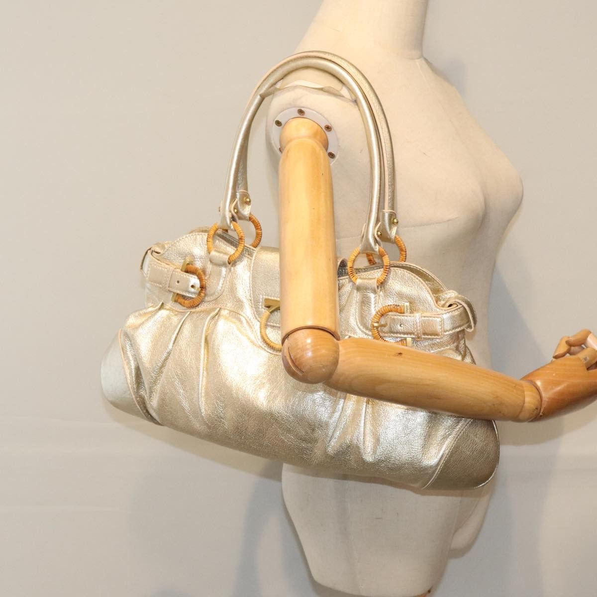 Salvatore Ferragamo Marisa Gold Leather Handbag (Pre-Owned) Size ONE SIZE - 16 Thumbnail