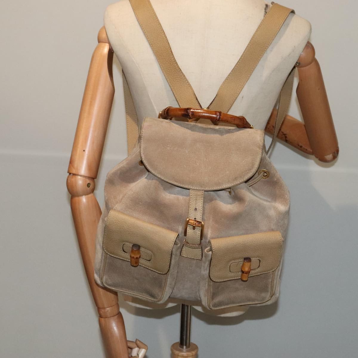 Gucci Bamboo Beige Suede Backpack Bag (Pre-Owned) Size ONE SIZE - 15 Thumbnail
