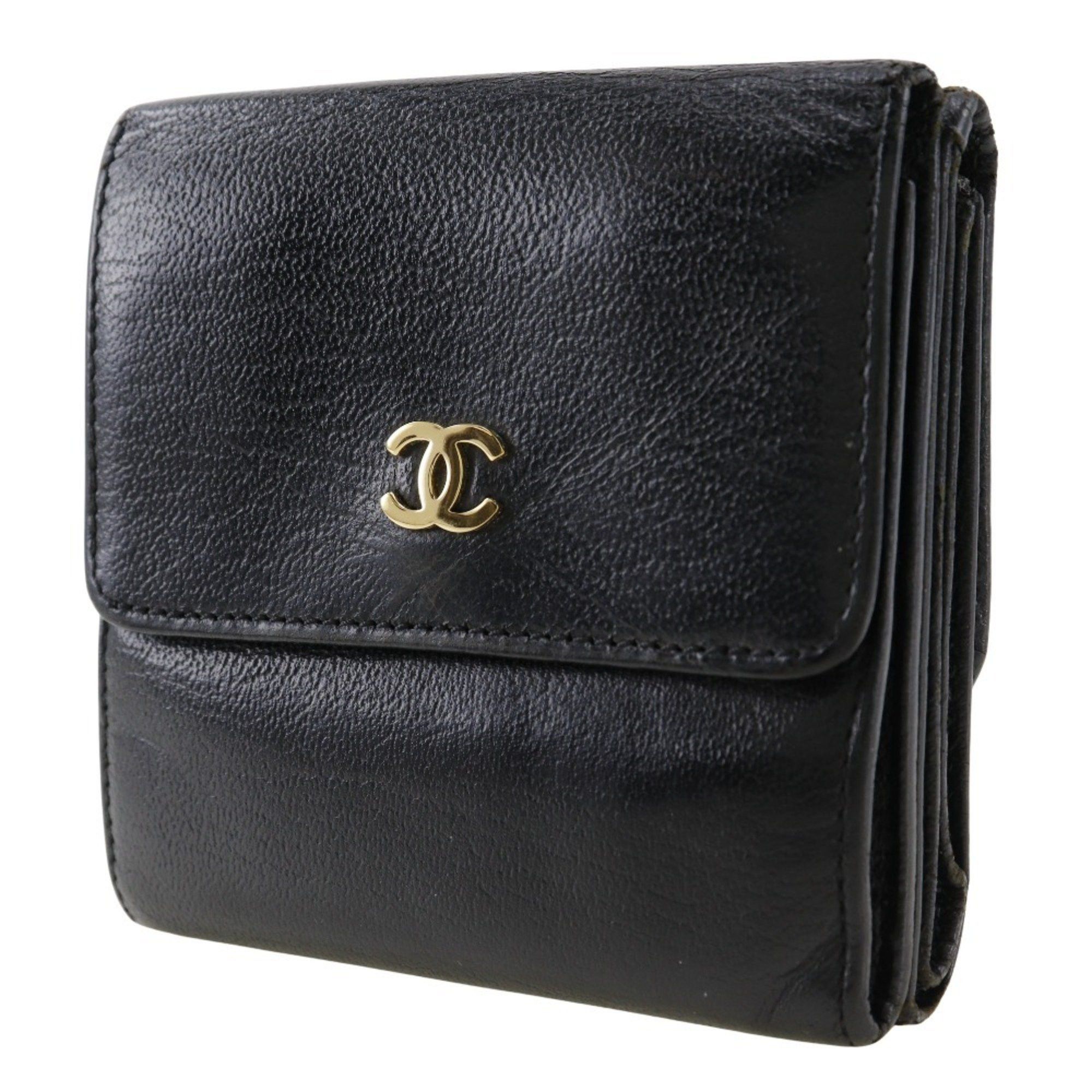Chanel CHANEL COCO Mark Bi-fold Wallet W A13456 Calfskin Black Snap Button Women's Size ONE SIZE - 2 Thumbnail