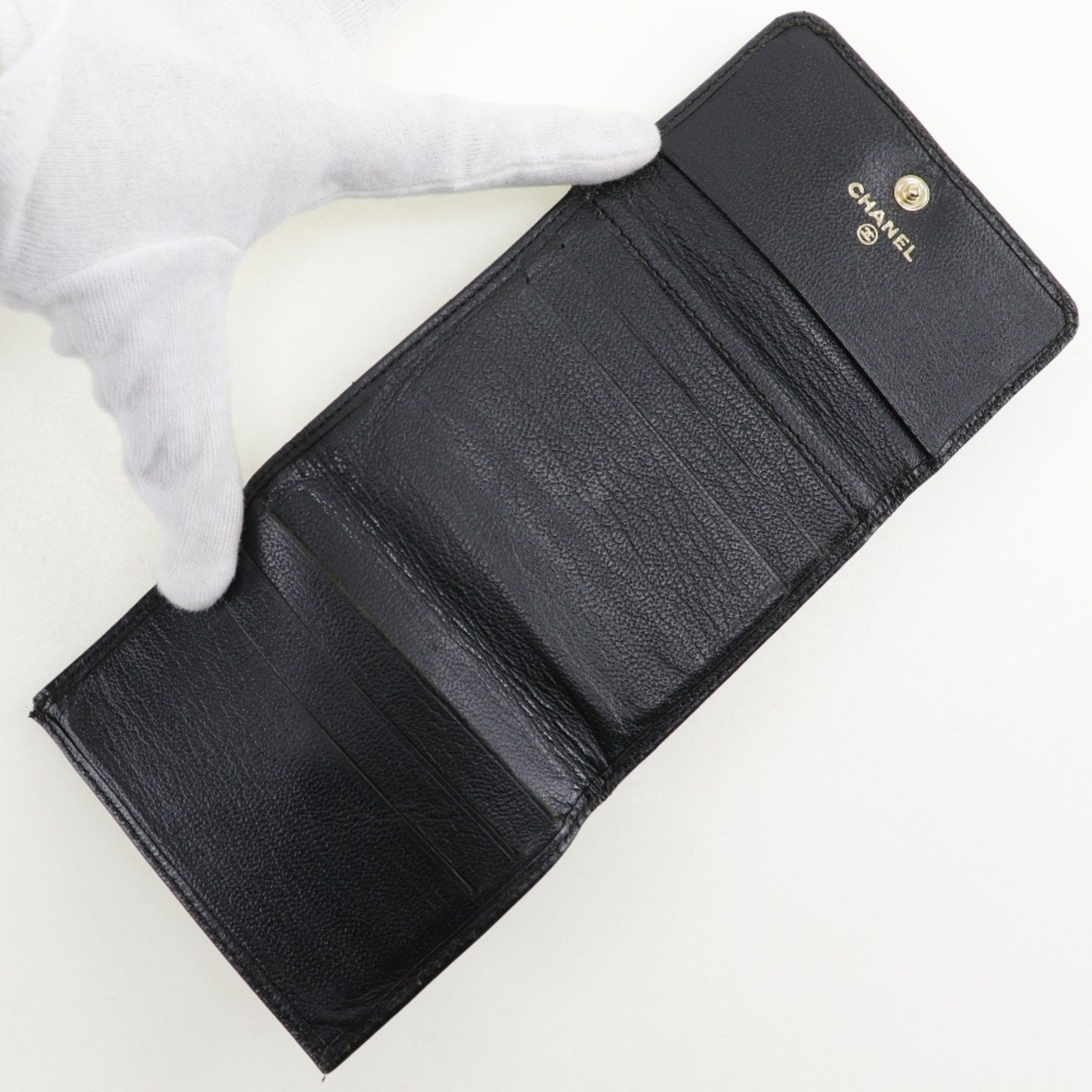 Chanel CHANEL COCO Mark Bi-fold Wallet W A13456 Calfskin Black Snap Button Women's Size ONE SIZE - 5 Thumbnail