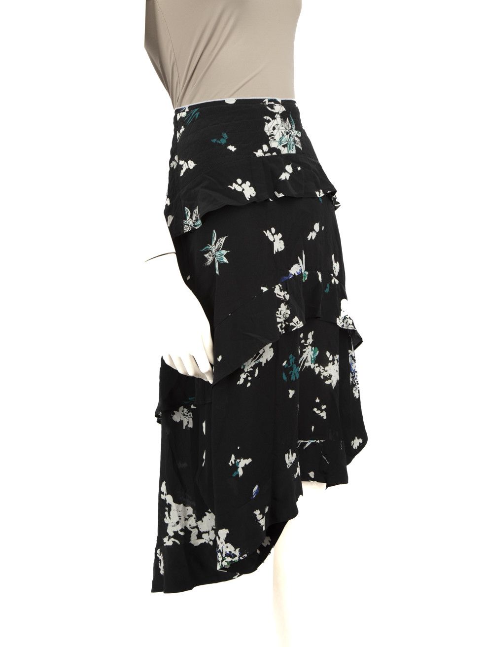 Proenza Schouler Black Silk Floral Print Skirt Size 26" / US 2 / IT 38 - 2 Thumbnail