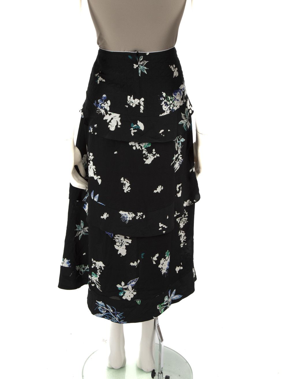 Proenza Schouler Black Silk Floral Print Skirt Size 26" / US 2 / IT 38 - 3 Thumbnail