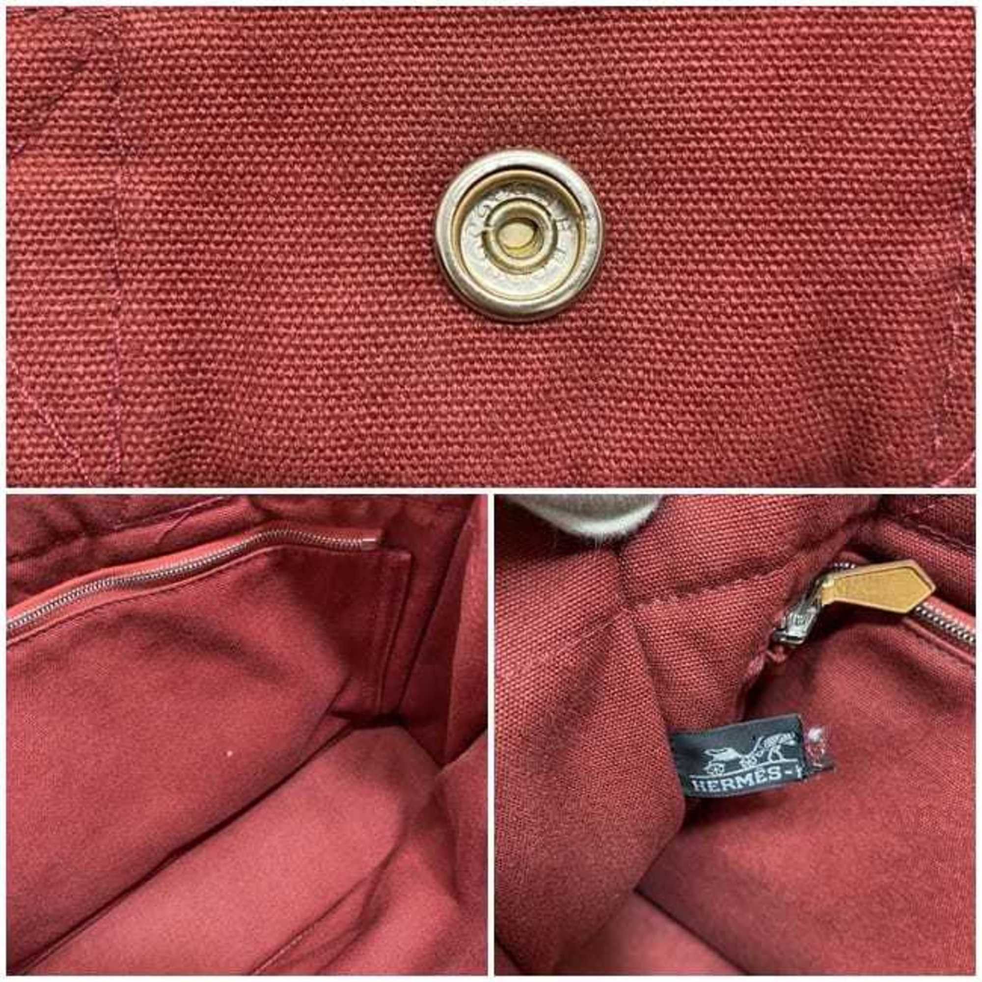 Hermes Hermes Handbag Foult PM ec-21452 Red Canvas HERMES Striped Bag Men's Women's Compact Size ONE SIZE - 11 Thumbnail