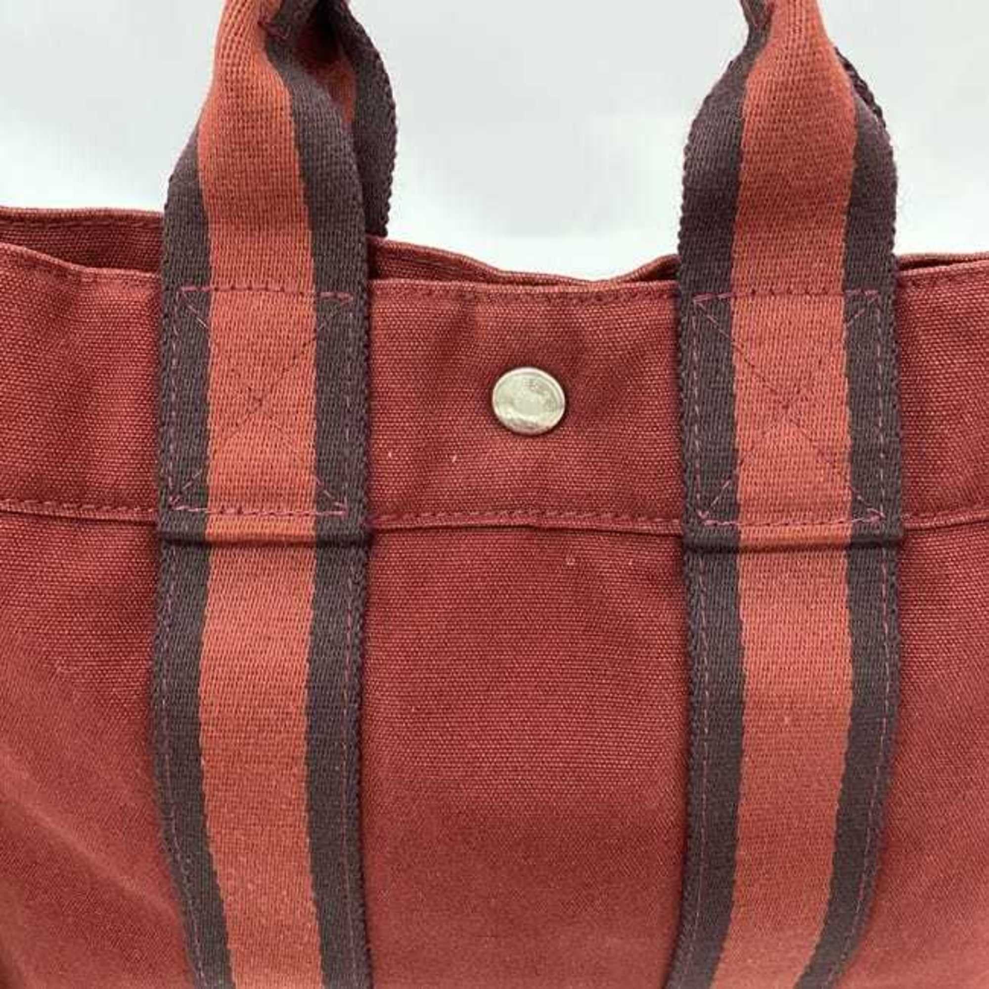 Hermes Hermes Handbag Foult PM ec-21452 Red Canvas HERMES Striped Bag Men's Women's Compact Size ONE SIZE - 8 Thumbnail