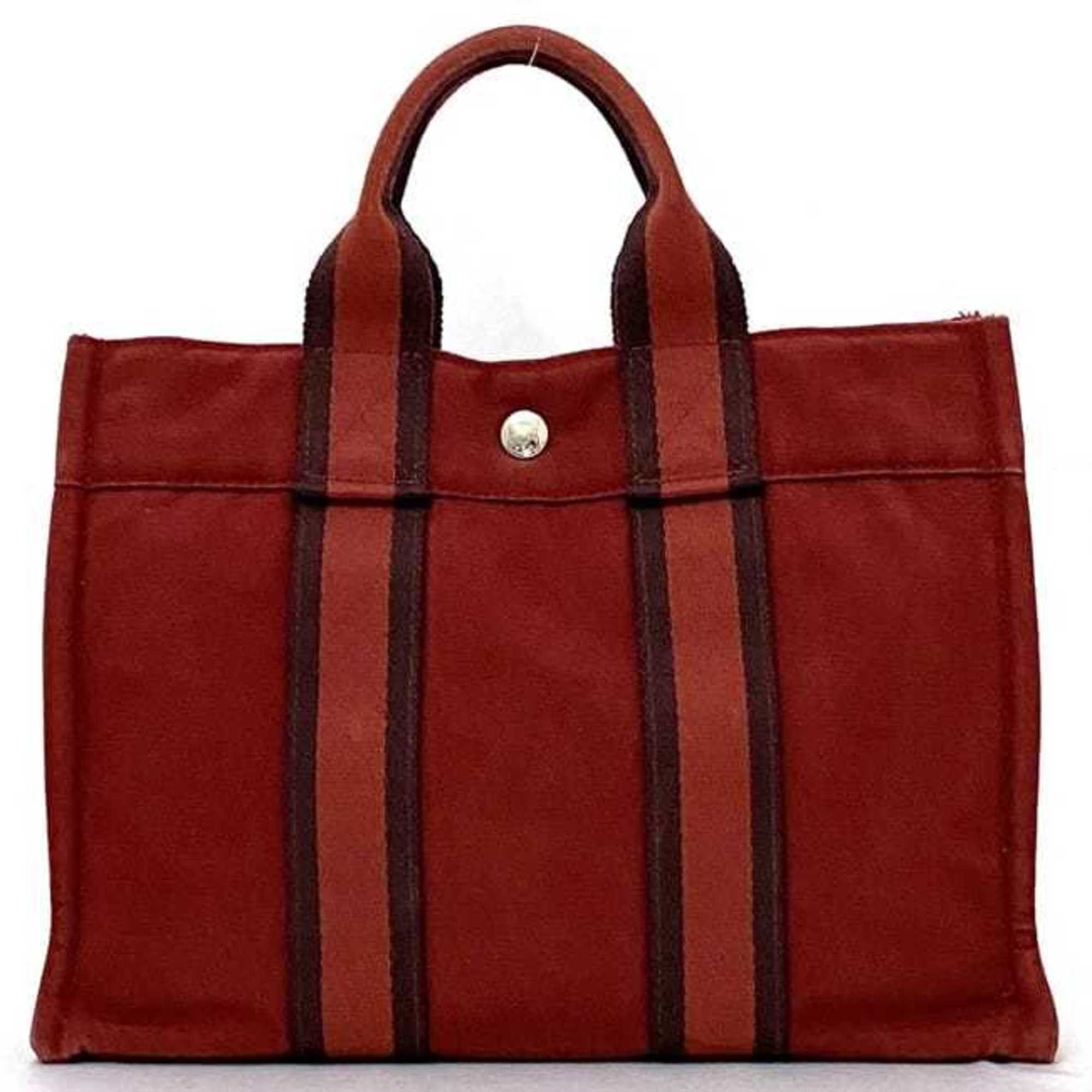 Hermes Hermes Handbag Foult PM ec-21452 Red Canvas HERMES Striped Bag Men's Women's Compact Size ONE SIZE - 4 Thumbnail