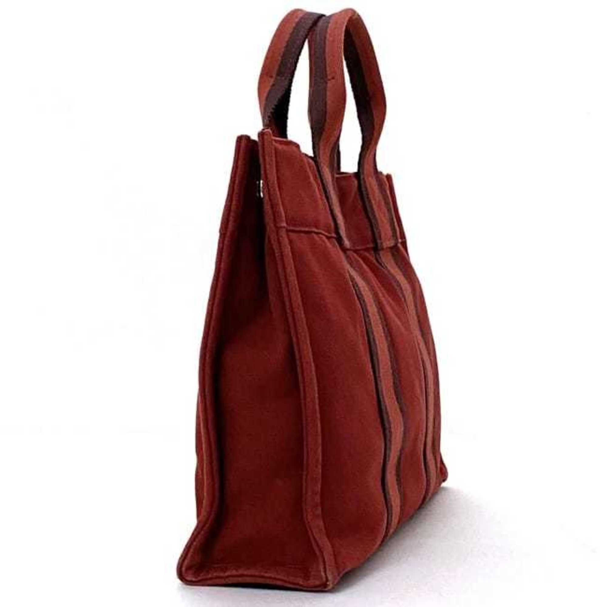 Hermes Hermes Handbag Foult PM ec-21452 Red Canvas HERMES Striped Bag Men's Women's Compact Size ONE SIZE - 3 Thumbnail