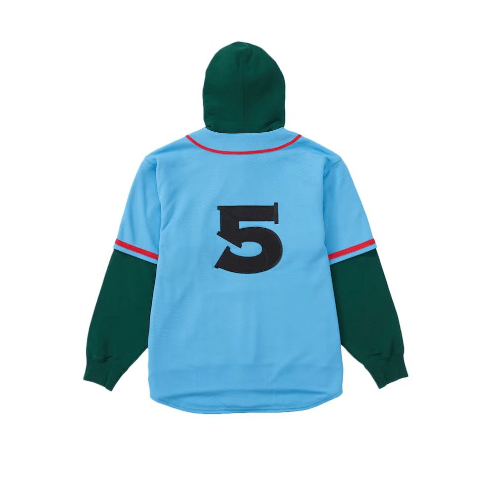 Supreme Baseball Jersey Hooded Sweatshirt Light Blue | Grailed