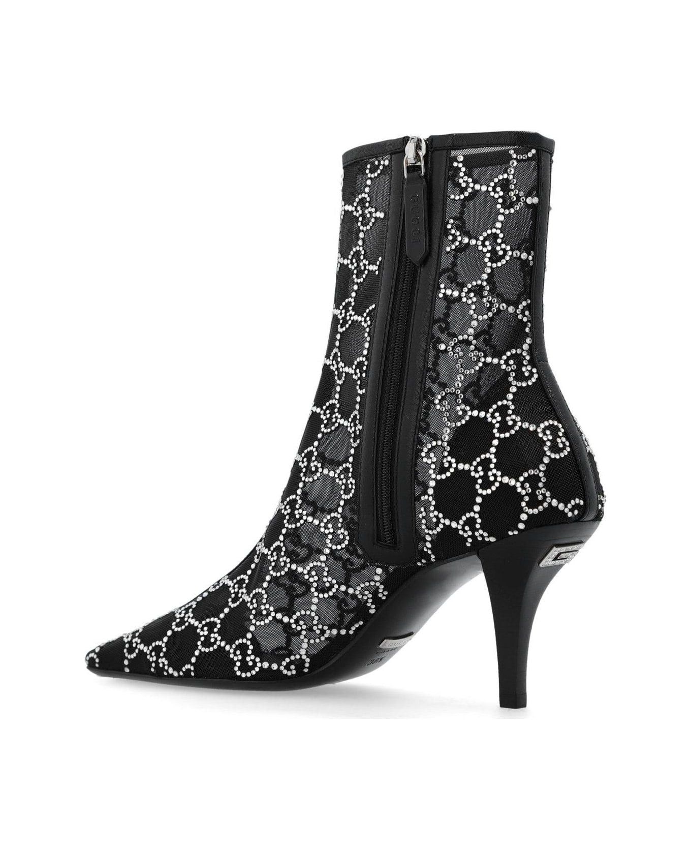 Gucci GG Crystal Mid Heel Boots SIZE 36