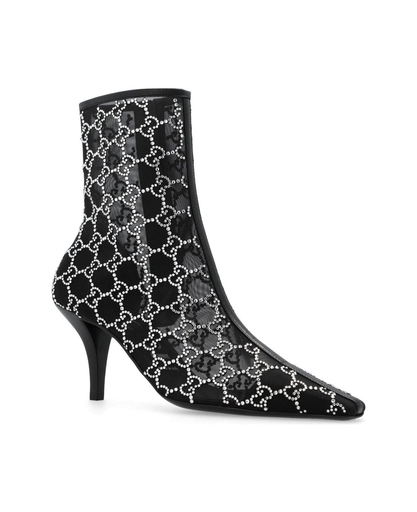 Gucci GG Crystal Mid Heel Boots SIZE 36
