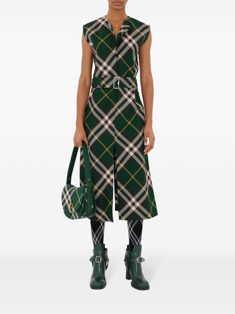 Burberry CHECK MOTIF WOOL MIDI DRESS Size XS / US 0-2 / IT 36-38 - 2 Thumbnail