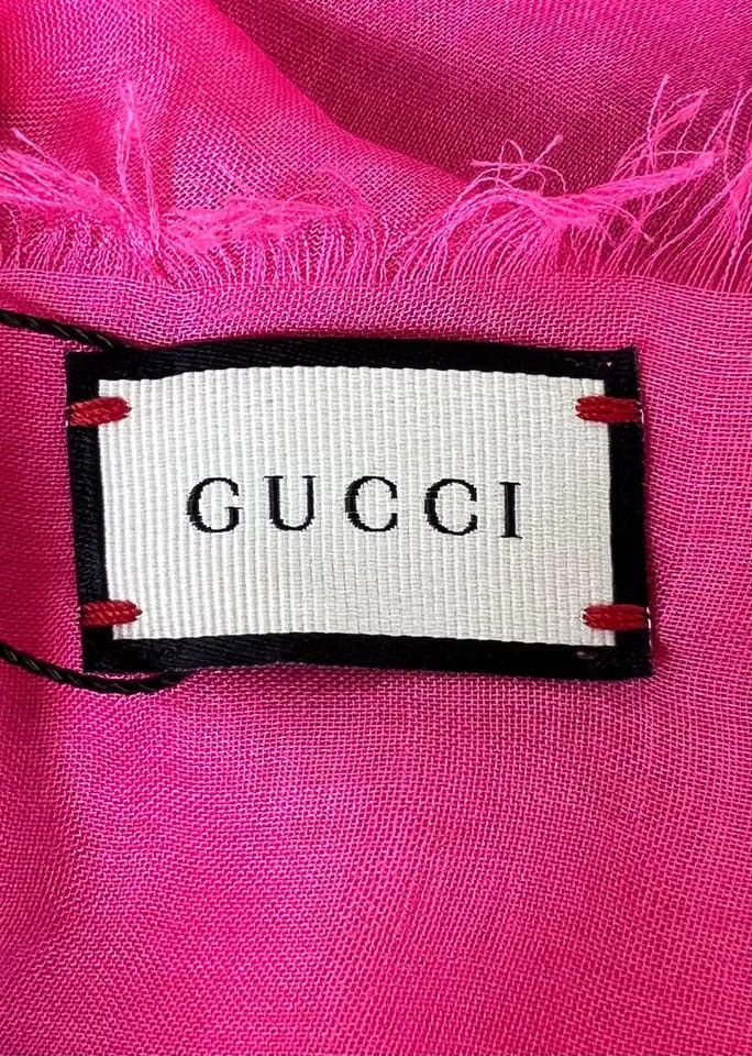 Gucci Women Bright Pink Wool/Silk GRG Web GG Logo Scarf Shawl Size ONE SIZE - 4 Thumbnail