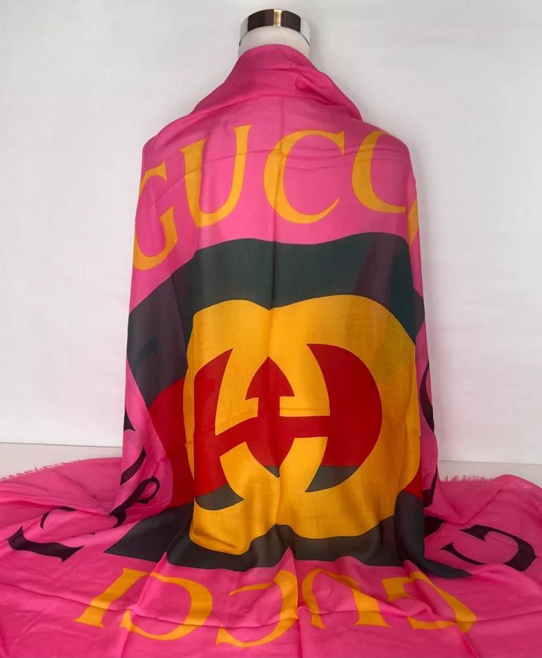 Gucci Women Bright Pink Wool/Silk GRG Web GG Logo Scarf Shawl Size ONE SIZE - 3 Thumbnail