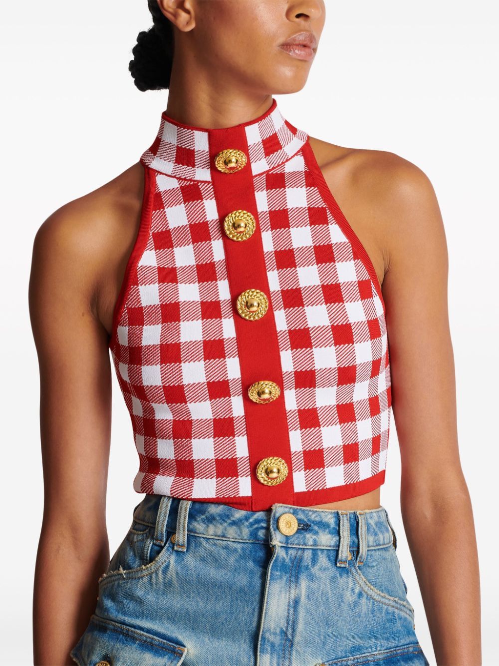 Balmain VICHY CROPPED TOP Size S / US 4 / IT 40 - 5 Thumbnail