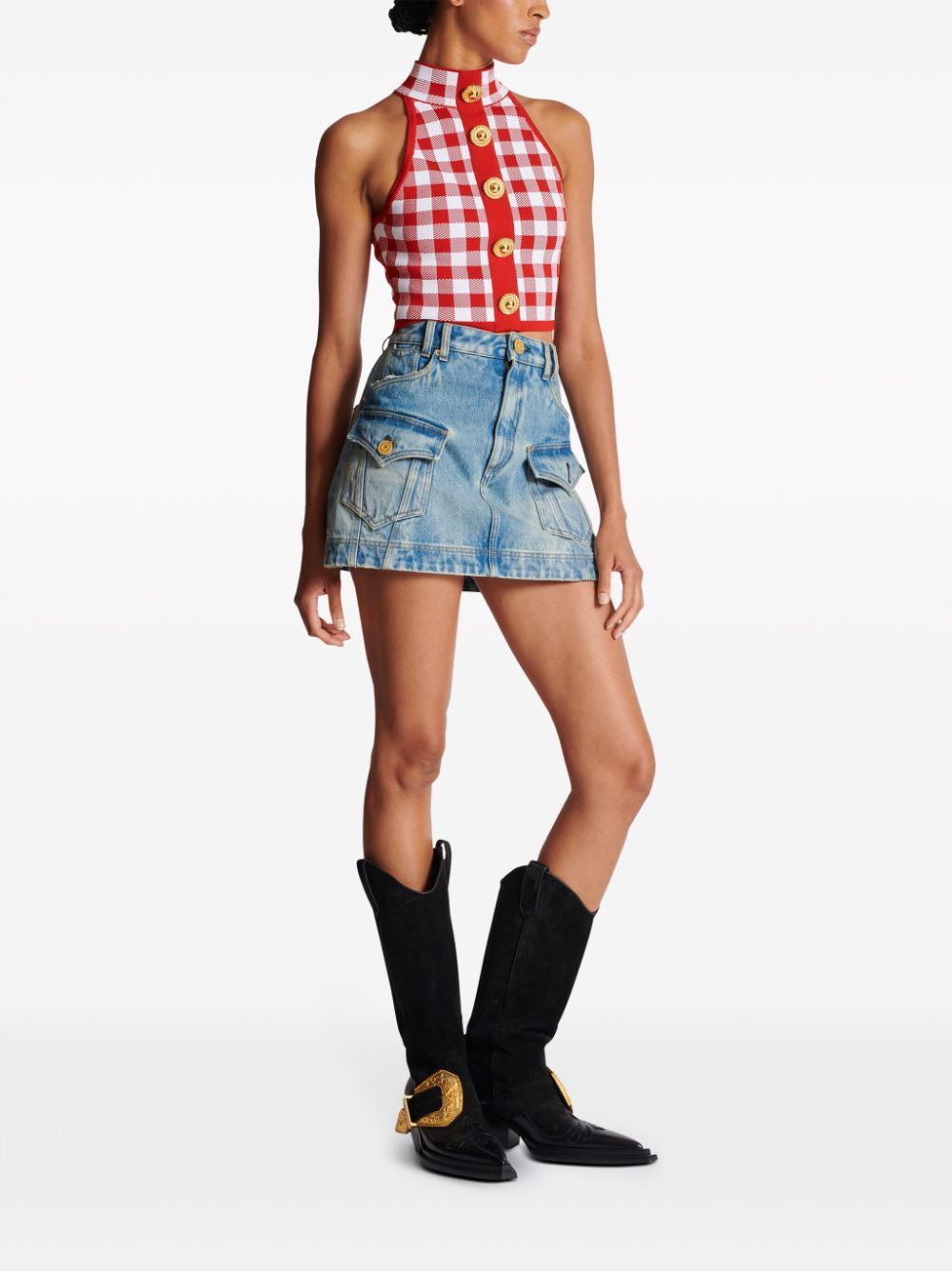 Balmain VICHY CROPPED TOP Size S / US 4 / IT 40 - 7 Thumbnail