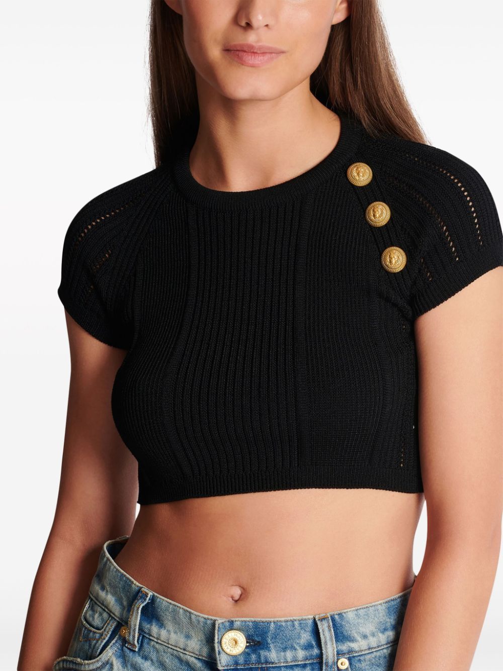 Balmain KNITTED CROPPED TOP Size S / US 4 / IT 40 - 2 Thumbnail