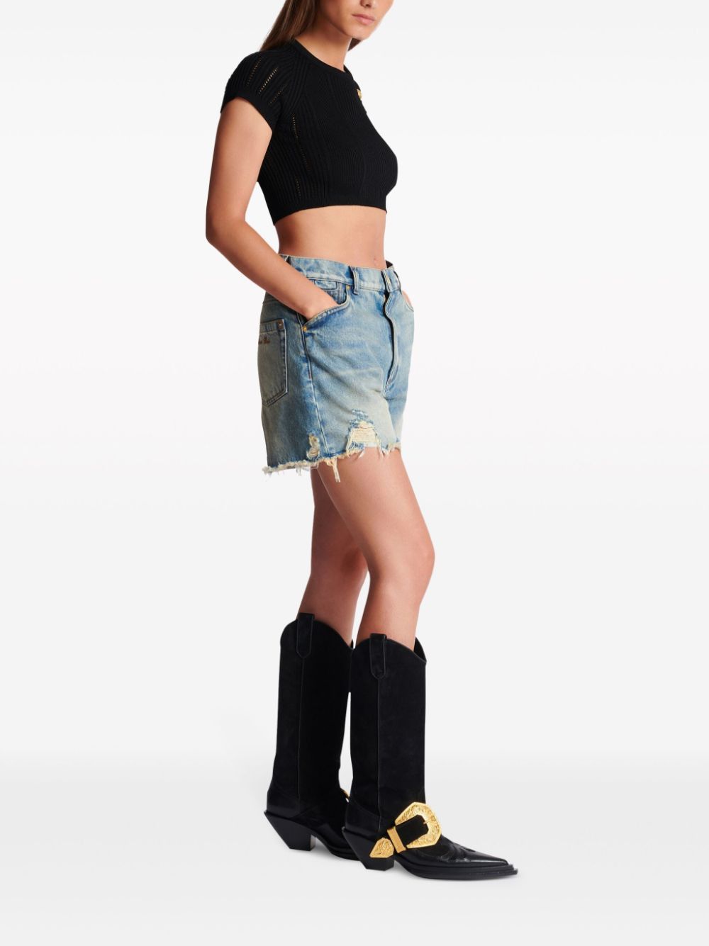 Balmain KNITTED CROPPED TOP Size S / US 4 / IT 40 - 6 Thumbnail