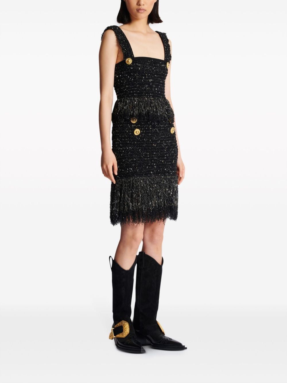 Balmain BUTTONED FRINGED TWEED SHORT SKIRT Size 27" / US 4 / IT 40 - 2 Thumbnail