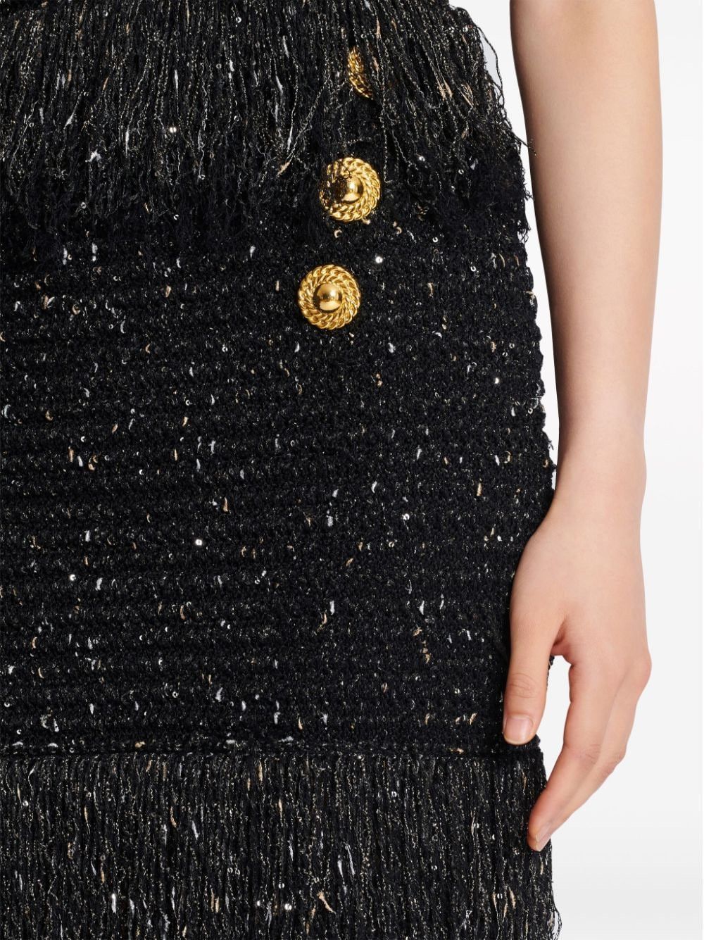 Balmain BUTTONED FRINGED TWEED SHORT SKIRT Size 27" / US 4 / IT 40 - 4 Thumbnail