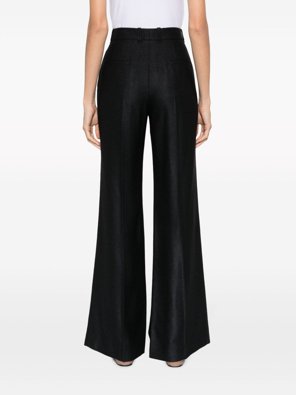 WOOL AND SILK BLEND FLARED LEG TROUSERS