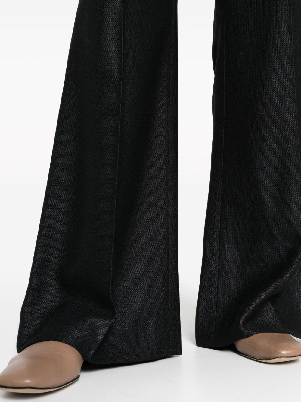 WOOL AND SILK BLEND FLARED LEG TROUSERS