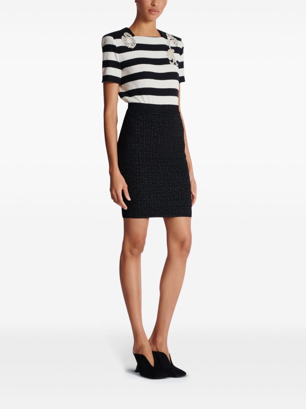 Balmain MONOGRAM GLITTER MIDI SKIRT Size 27" / US 4 / IT 40 - 3 Thumbnail