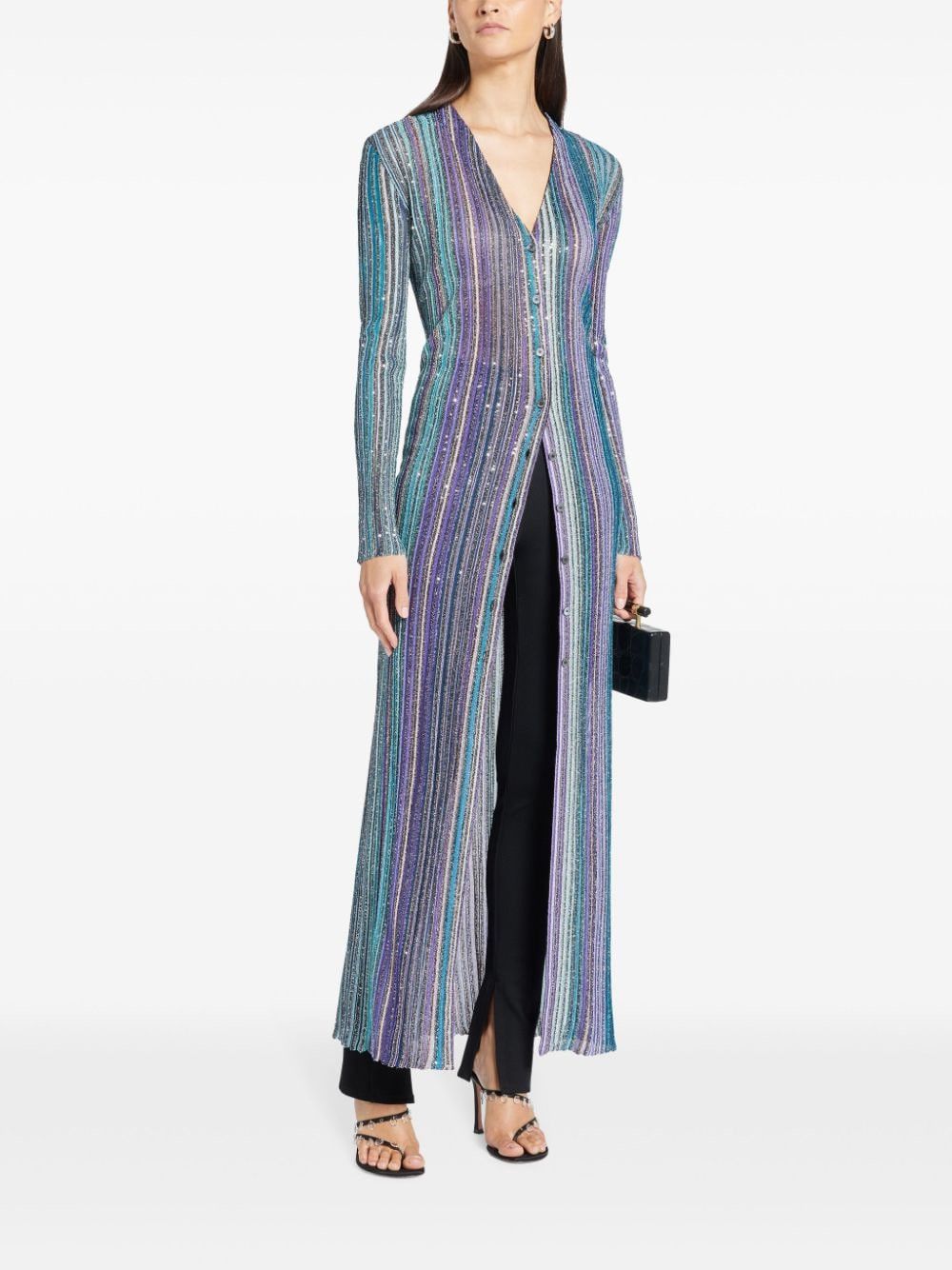 STRIPED LONG CARDIGAN