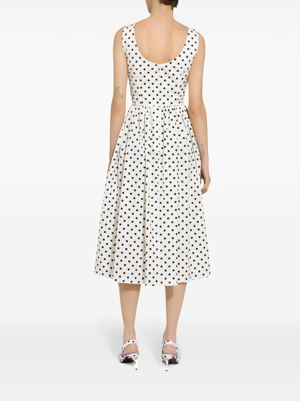 Dolce & Gabbana DOTS PRINT COTTON MIDI DRESS Size S / US 4 / IT 40 - 3 Thumbnail