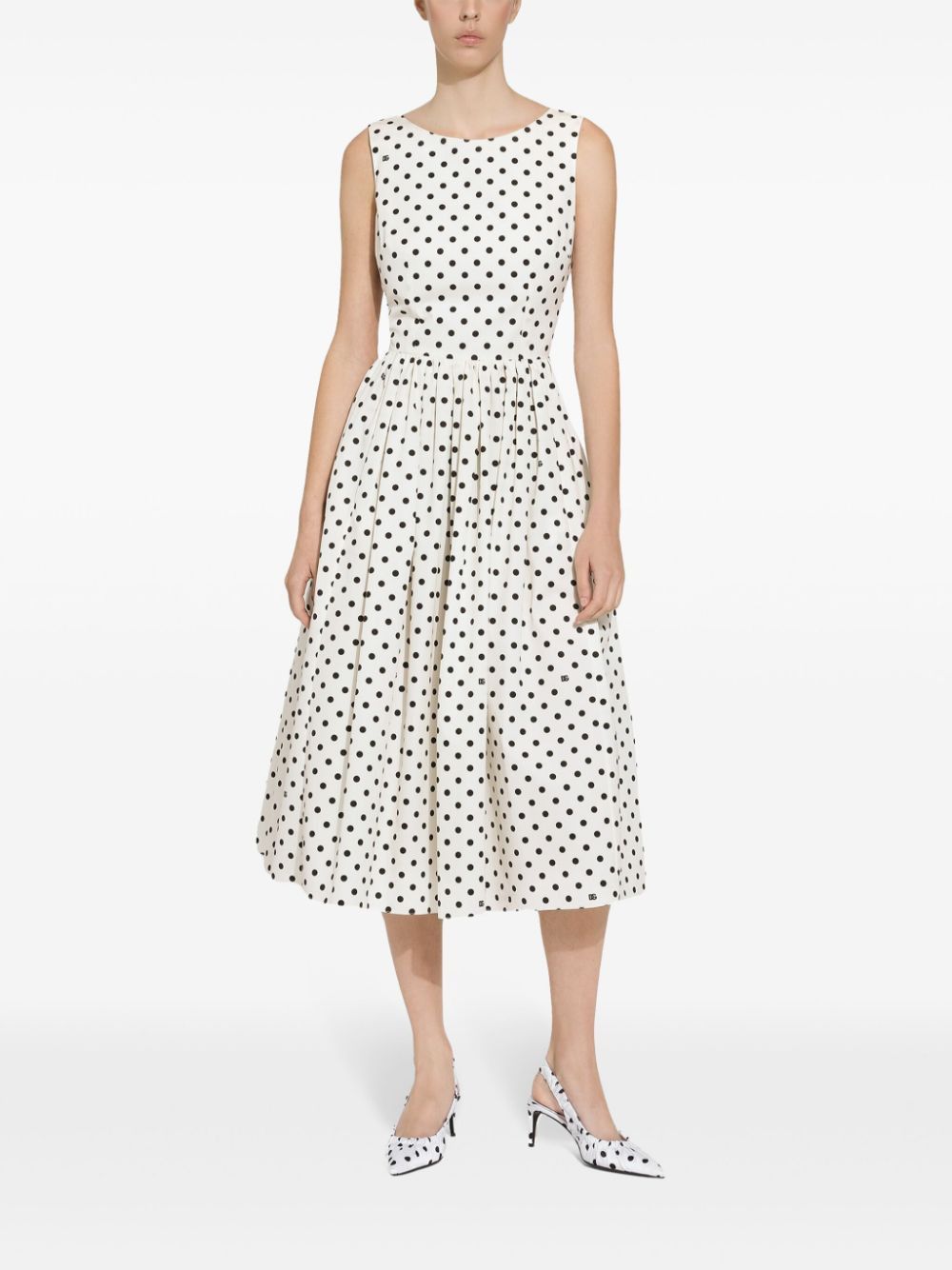 Dolce & Gabbana DOTS PRINT COTTON MIDI DRESS Size S / US 4 / IT 40 - 2 Thumbnail