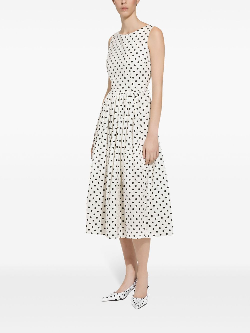 Dolce & Gabbana DOTS PRINT COTTON MIDI DRESS Size S / US 4 / IT 40 - 5 Thumbnail