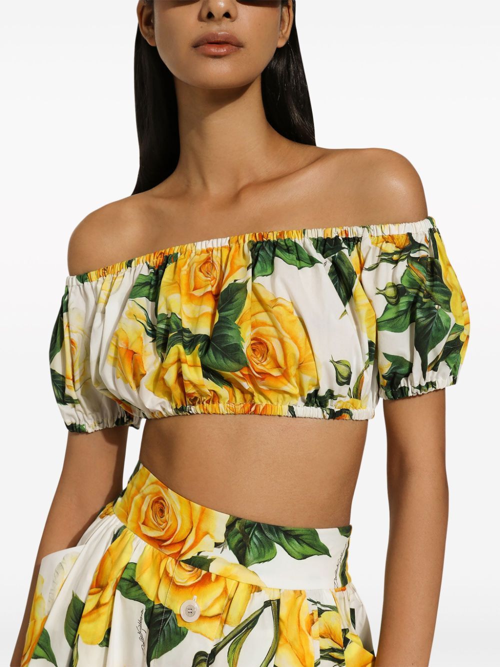 Dolce & Gabbana COTTON CROPPED TOP WITH ROSES PRINT Size S / US 4 / IT 40 - 4 Thumbnail