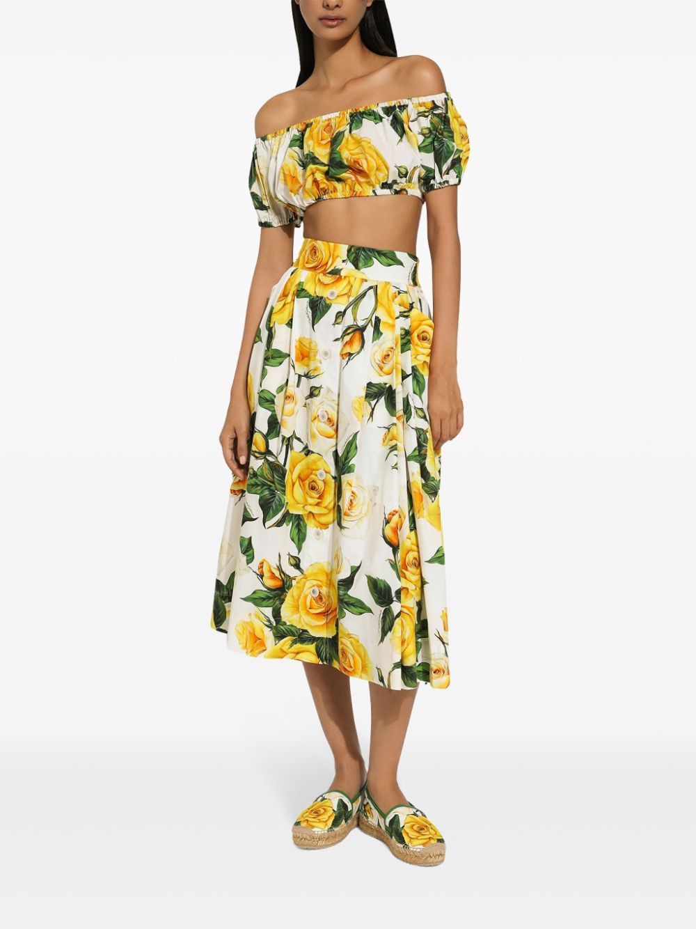 Dolce & Gabbana COTTON CROPPED TOP WITH ROSES PRINT Size S / US 4 / IT 40 - 2 Thumbnail