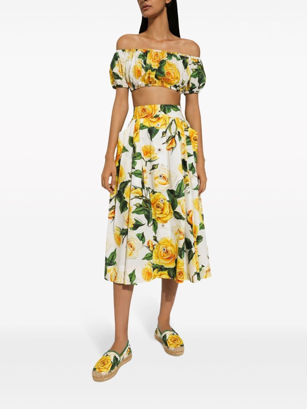Dolce & Gabbana COTTON CROPPED TOP WITH ROSES PRINT Size S / US 4 / IT 40 - 5 Thumbnail