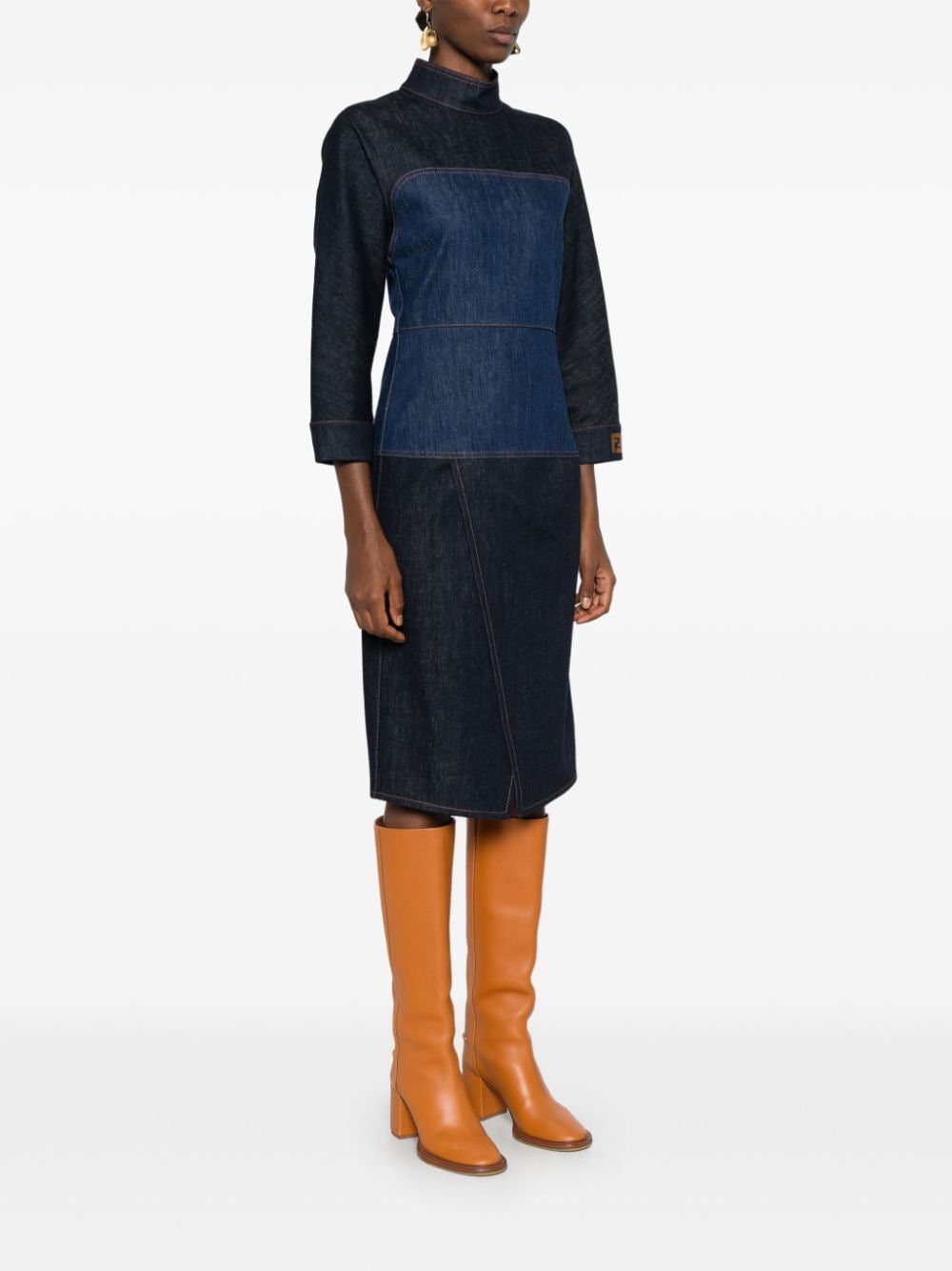 Fendi BICOLOR DENIM MIDI DRESS Size S / US 4 / IT 40 - 4 Thumbnail