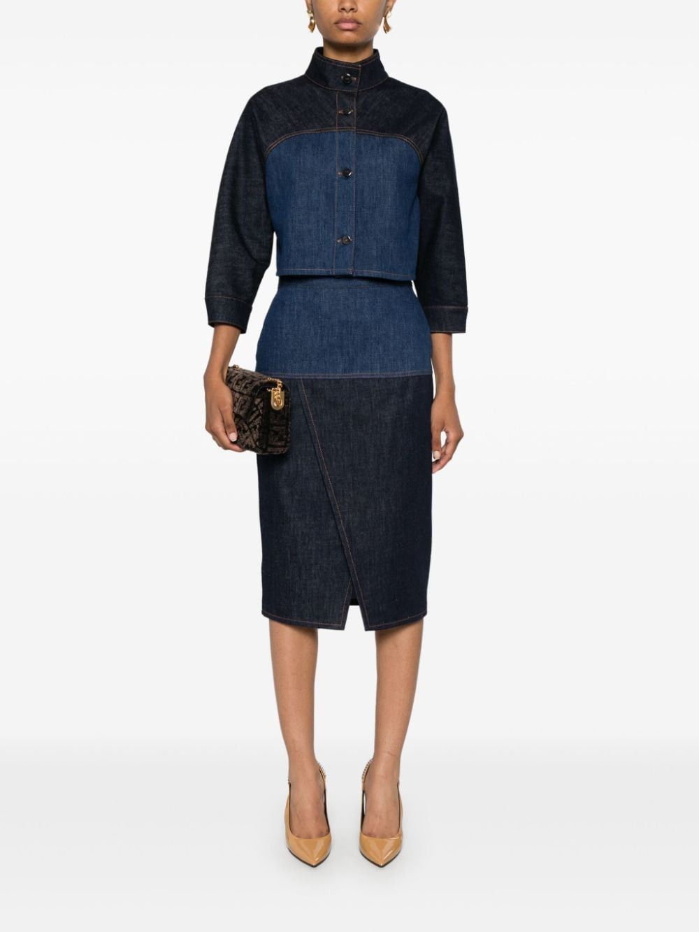Fendi BICOLOR DENIM MIDI SKIRT Size 27" / US 4 / IT 40 - 3 Thumbnail