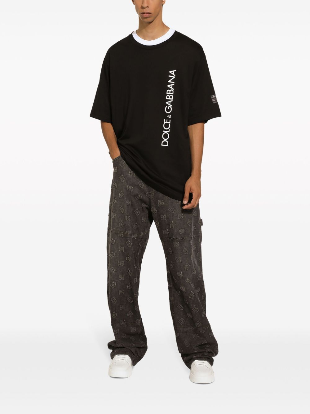 Dolce & Gabbana COTTON T-SHIRT WITH VERTICAL LOGO Size US S / EU 44-46 / 1 - 2 Thumbnail