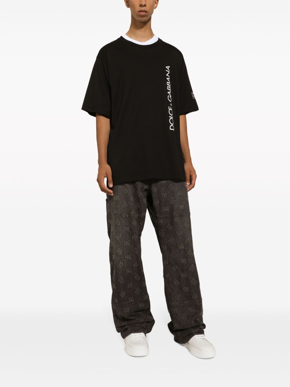 Dolce & Gabbana COTTON T-SHIRT WITH VERTICAL LOGO Size US S / EU 44-46 / 1 - 4 Thumbnail