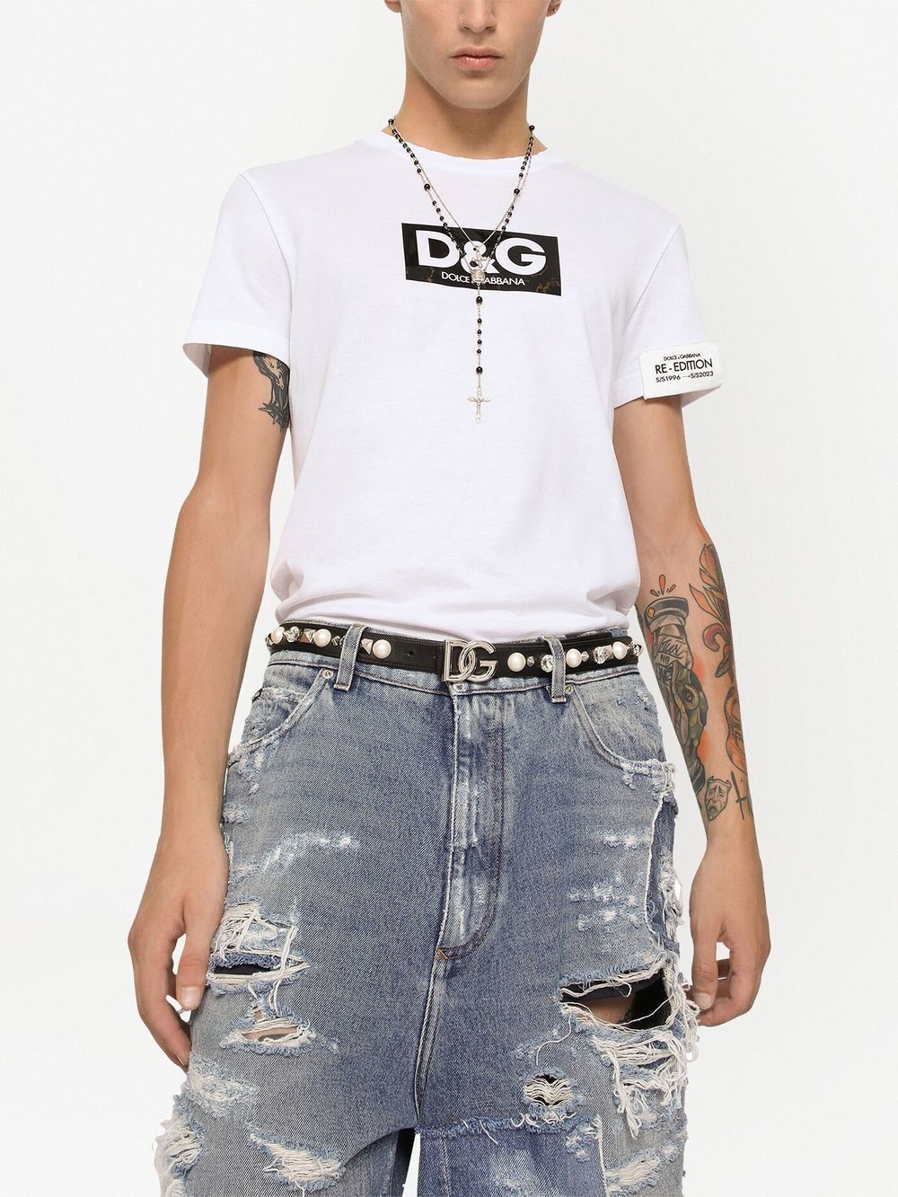 Dolce & Gabbana COTTON T-SHIRT WITH RE-EDITION LOGO PATCH Size US S / EU 44-46 / 1 - 2 Thumbnail