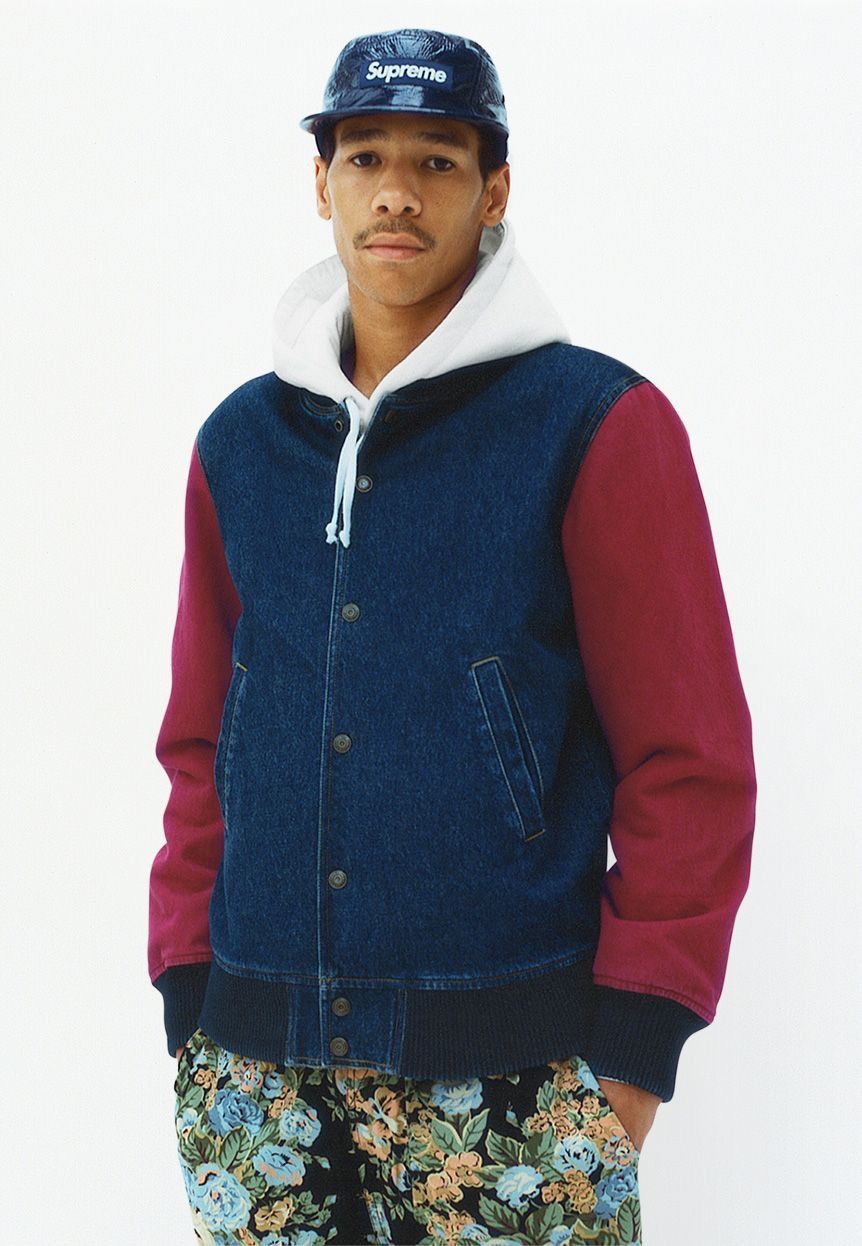 Supreme denim twill varsity jacket store